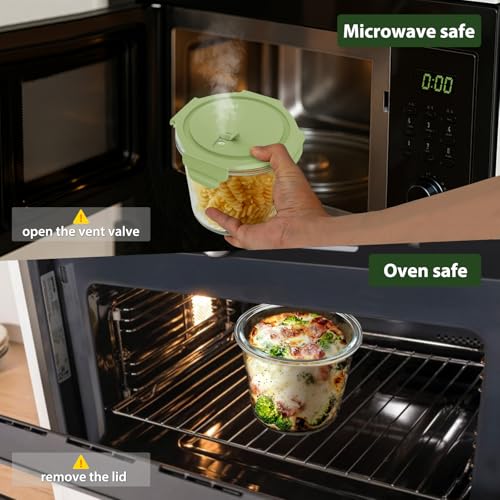 3Cup 23oz Glass Meal Prep Containers with Vented Lids Food Storage (Multicolor+Dark Green / 23oz)