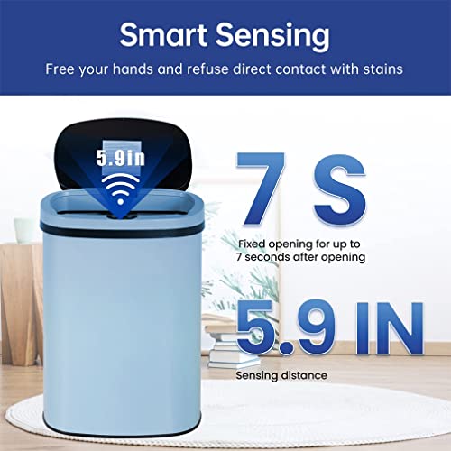 13 Gallon Stainless Steel Trash Can with Lid (Stainless Steel / Blue)
