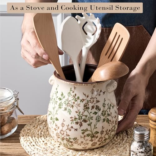 Utensil Holder for Kitchen Counter (Green and Beige- 2 Ears)