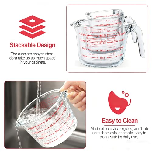 6 Pcs Glass Measuring Cups with Lids Set (1-Cup)