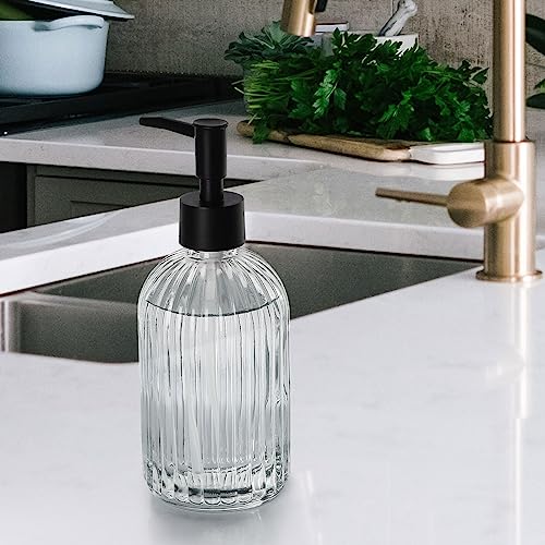 Glass Soap Dispenser with Plastic Pump (Plastic Pump / Stripe-clear)