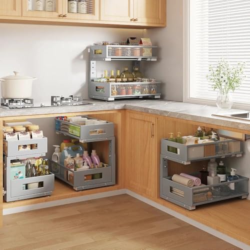 Under Sink Organizer (Gun Gray / 1 Pack-15.9"Dx11.6"-16.7" H)