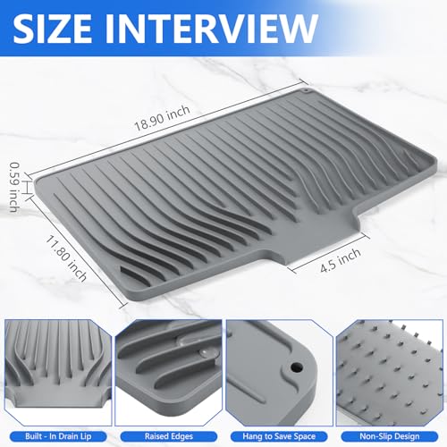 Silicone Dish Drying Mat for Kitchen Counter (Gray)