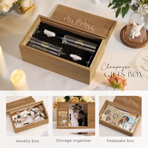 Mr and Mrs Champagne Flutes Set of 2 (Mr & Mrs（Brown） / Set of 2（Wooden box）)