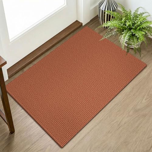 Indoor Door Mat 2x3 ft Small Area Rugs Washable Front Door Mat Non Slip Rubber Backed Entryway Rug Cotton Entrance Doormat for Front Porch Kitchen Bedroom (Burnt Orange/Tan / 2' x 3' (Rectangular))