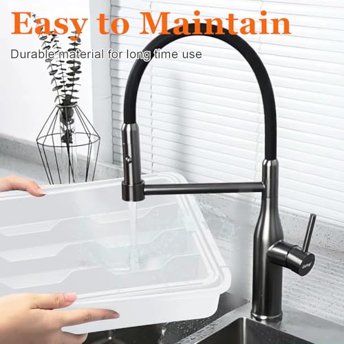 Adjustable Silverware Drawer Organizer (White / M(9.5-15.2"W x 12.6-19"D))