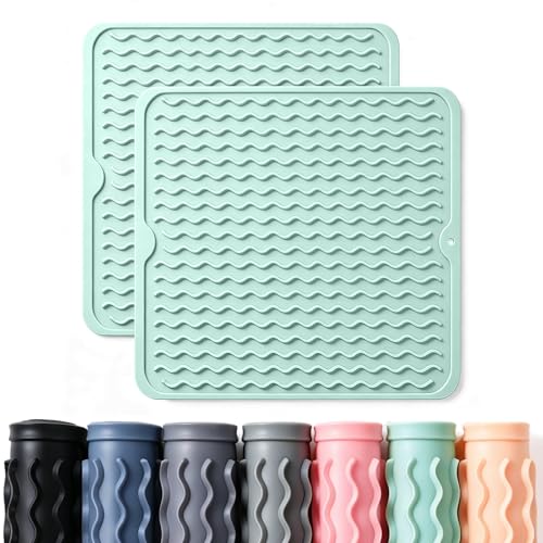 2 Pack Caketime Silicone Dish Drying Mat for Kitchen Counter Baking Cooking Grilling Tools Coffee Must Haves Household Dining Finds Simple Bathroom Dryer Work Place Covers Rubber Rug 12"x12" Green (Green / 12"*12")