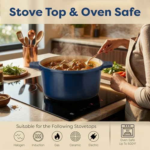 5 Qt Lightweight Dutch Oven Pot with Lid & Holders (Navy / Gray)