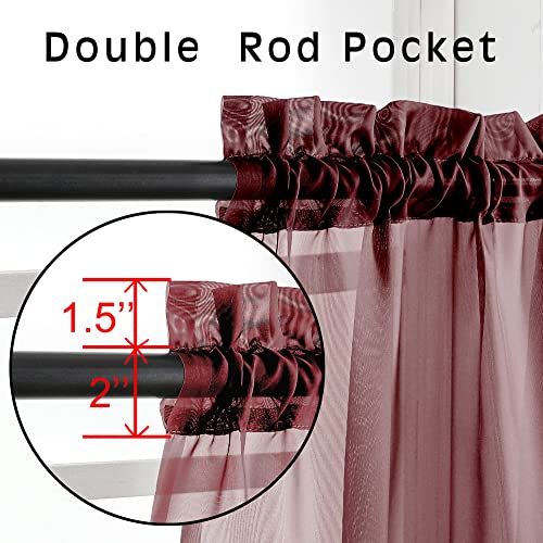 2 Panels Window Burgundy Sheer Curtains 42" x 45" Inches for Small Windows (Burgundy / 42"W x 45"L (Pack of 2))