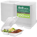Clamshell Food Containers with Lids [8x8"] 3 (8 x 8 Inch, 200 Pack)