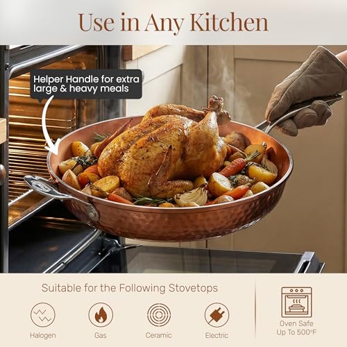 Hammered Copper 14 Inch Non Stick Frying Pan with Lid (14 inch Frying Pan with Lid)