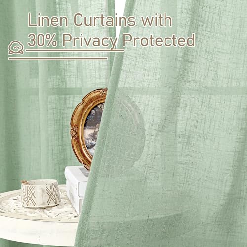 Semi Sheer Linen Curtains for Living Room 84 inch Length 2 Panels (52"W x 84"L (Pack of 2) / Fresh Green)