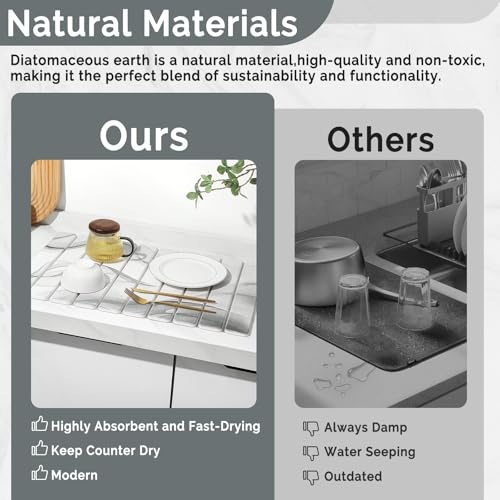 Large Stone Dish Drying Mat for Kitchen Counter (Black White / 24" x 16")