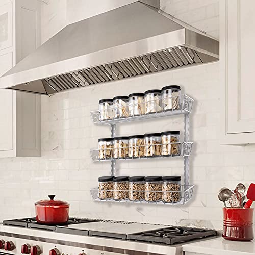 Wall Mount Spice Rack Organizer (3-Tier / Silver)