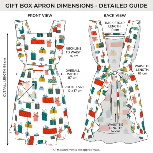 Women Cotton Apron Ruffle Adjustable Strap with Pocket (Gift Box)