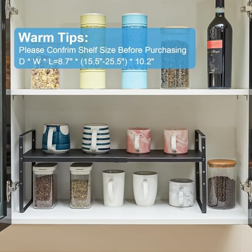 15.5 to 25.5 Inch Expandable Kitchen Cabinet Organizer Shelf (2 Pack:15.5"-25.5"Long / Black)