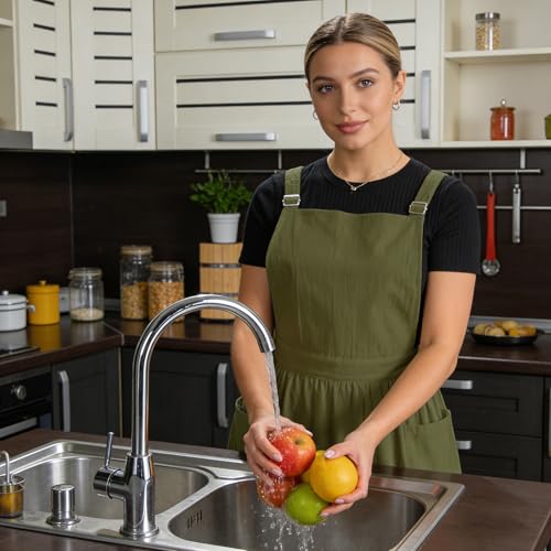 Apron for Women with Pockets Cotton Linen Metal Clip Adjust Kitchen Cooking Baking Gardening Aprons Dress Pocket Chef Apron Utility Waist Tie (1 Pack-dark Green)
