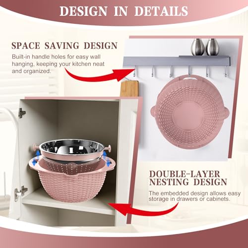 4 1 Strainer Bowl with Lid Set (Pink)