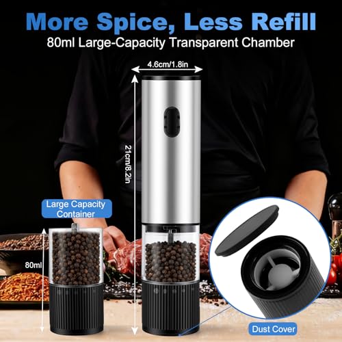 Electric Salt and Pepper Grinder Set Rechargeable (Silver)