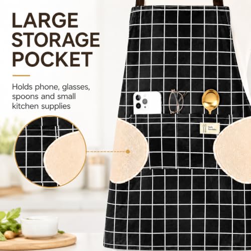 Waterproof Bib Apron Set with Sleeves (Black-grid)
