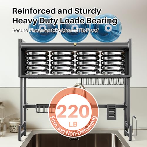 Over The Sink Dish Drainer Drying Rack 3 Tiers with Cover (Black / 33.4in)