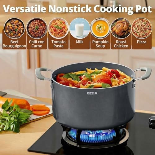 6QT Non Stick Stock Pot with Lid (Gray / 6 Quarts)