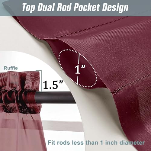Sheer Curtains for Window 96 Inches Long 2 Panels Set (42"W x 96"L (Pack of 2) / Burgundy)