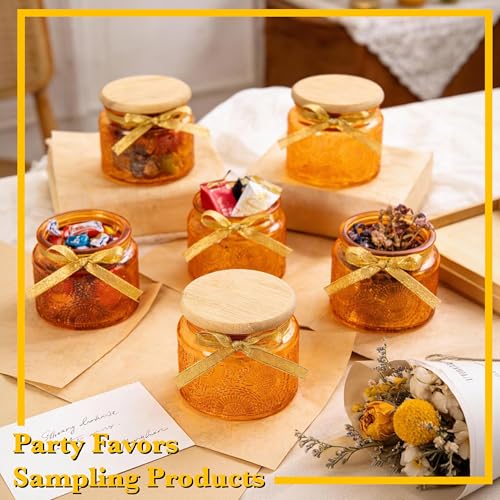 4 oz Decorative Small Glass Jars with Airtight Bamboo Lids (Orange Amber / 4 fl. oz)