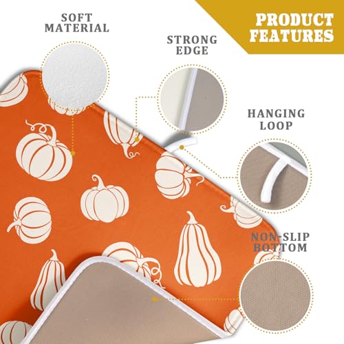 Fall Dish Drying Mat for Kitchen Counter Autumn White Pumpkins Festival Microfiber Absorbent Dish Draining Reusable Washable Foldable 16"x18" (18" x 16")