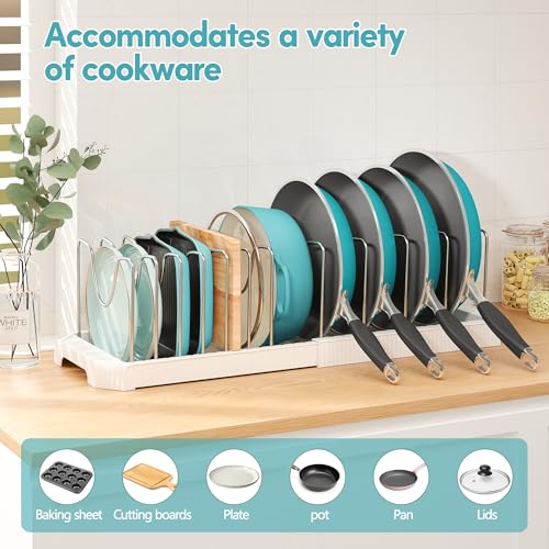 Expandable Pan Organizers Inside Cabinet with 12 Dividers White (White / 12 Adjustable Dividers)