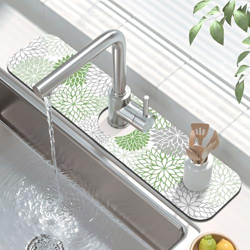 2Pcs Dish Drying Mat & Sink Splash Guard (Green / 12" X 20" + 24" X 5.5")