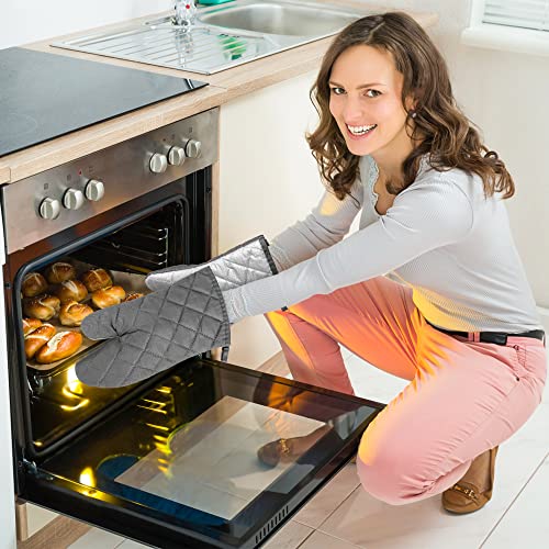 6Pcs Cotton Oven Mitts and Pot Holders Set Durable Hot Pads Machine Washable BBQ Gloves Heat Resistant Pocket Pot Holder with Hanging Loop for Safe Kitchen Baking Cooking Grilling Grey (Gray)
