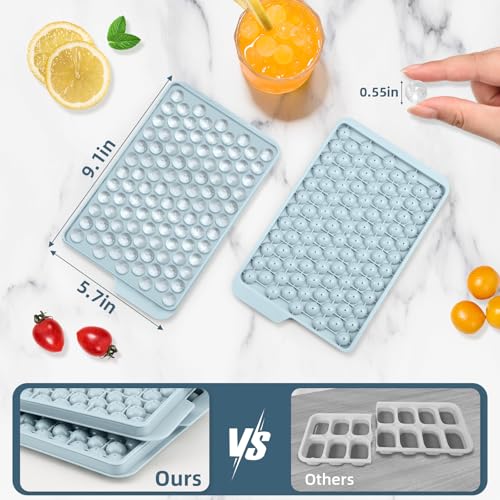 Mini Ice Cube Trays for Freezer with Lid (Blue / 4 PACK)