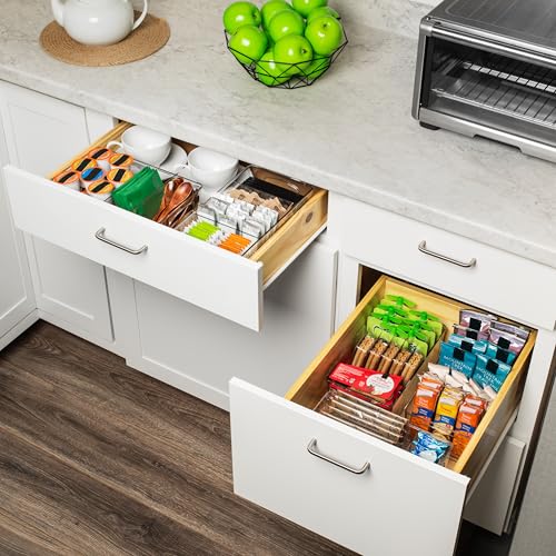 Pantry Organization and Storage Bins with Removable Dividers & Lids (10" x 6" x 3" - 4 Pack)