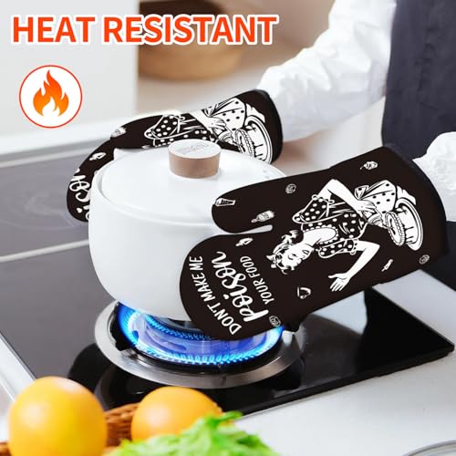 Funny Oven Mitts and Pot Holders Sets Black Kitchen Accessories Cute Kitchen Decor Funny House Warming Gifts Heat Resistant Cooking Baking Gifts for Women (Oven Mitts & Pot Holders / Black)