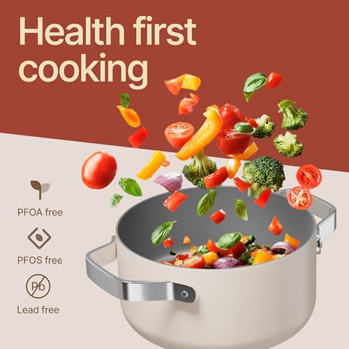 Bakken 3 Quart Ceramic Coated Stock Pot with Lid (Cream / 3 Quarts)