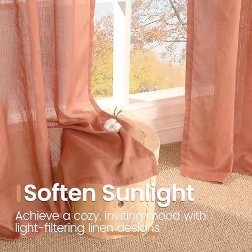 Rust Terracotta Linen Kitchen Window Curtains 40 Inch Length (Terracotta / 42"W x 40"L (Pack of 2))