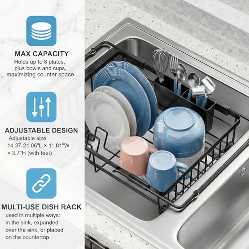 Expandable in Sink Dish Drying Rack (1 Tier-black)