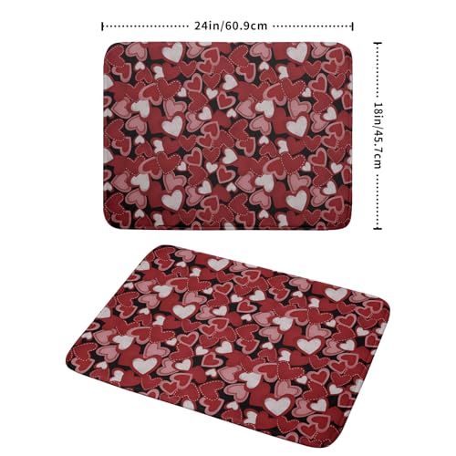 Valentines Day Dish Drying Mat for Kitchen Counter 24x18 Inch Love Drying Mat with Absorbent Reversible Microfiber Black Red Grey Heart Dish Drainer Mats Rack Pad for Coffee Countertop Protector (Red Grey Black / 24" x 18")
