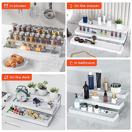 2 Pack Expandable Spice Rack Organizer for Cabinet (White / 2 Pack)