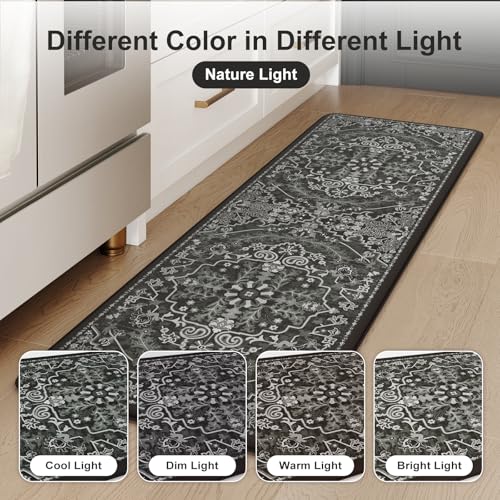 Anti Fatigue Kitchen Mat Cushioned (Black/Multi / 17.3" x 59"+17.3" x 29"--0.47 inches)
