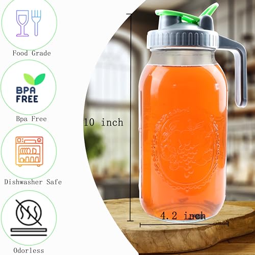 64 Oz Mason Jar Cold Brew Coffee Tea Maker With Food Grade Filter Infuser 2 Quart Glass Pitcher With Lid Half Gallon Iced Hot Tea Pitchers Leak (64 OZ 2PC)