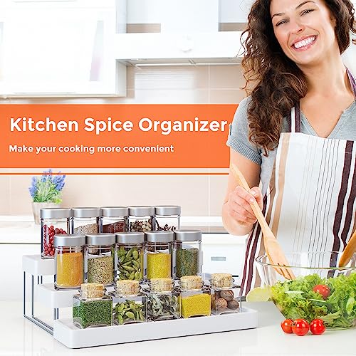 2 Pack Expandable Spice Rack Organizer for Cabinet (White / 2 Pack)