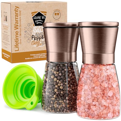 Original Copper Salt and Pepper Grinder Set of 2 (2pk / Copper Top/Clear Glass)