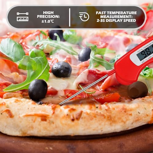 12 Pcs Digital Meat Thermometer with Probe Instant (Red)