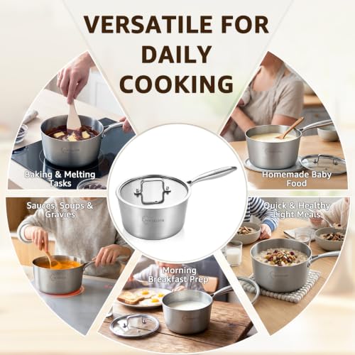 1QT & 2QT Stainless Steel Saucepan Set with Glass Lids (1QT+2QT)