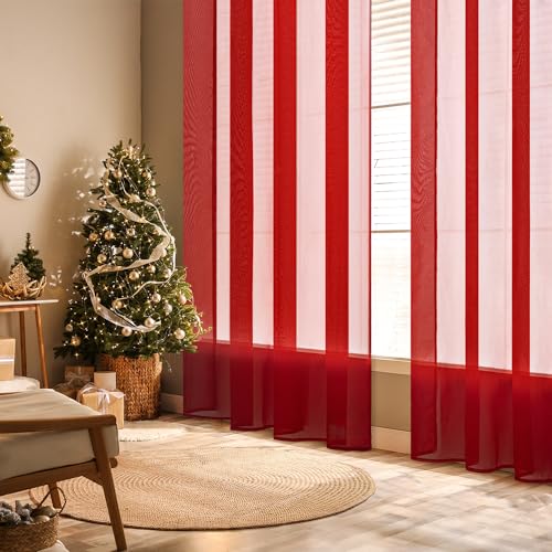 2 Panels Red Sheer Christmas Window Curtains 54 X 84 Inches (Red / 54"W x 84"L (Pack of 2))