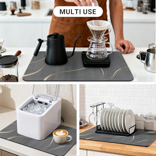 Coffee Mat 24x16 Inch (Irregular Black Streamline / 24" x 16")