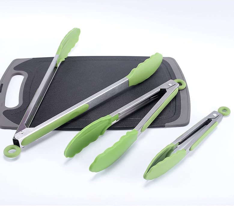 Kitchen Tongs with Silicone Tips (Grass Green)