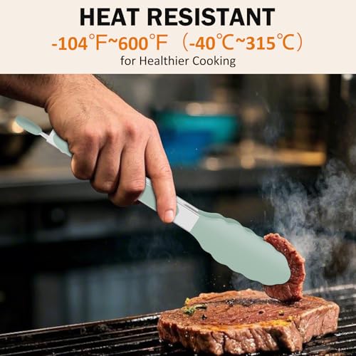 Tongs for Cooking (Light Green / 9 + 12 inches)